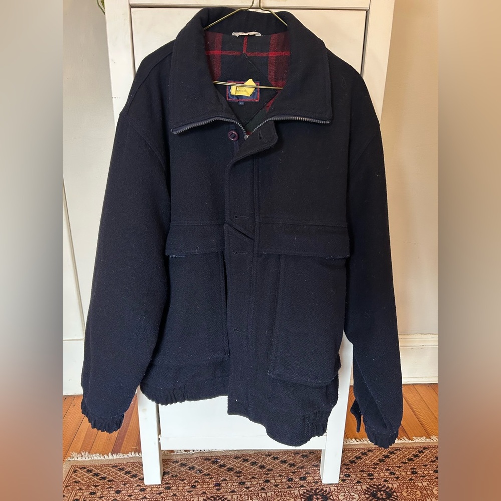 Gant men’s large navy wool-blend field or bomber coat jacket oversized pockets
